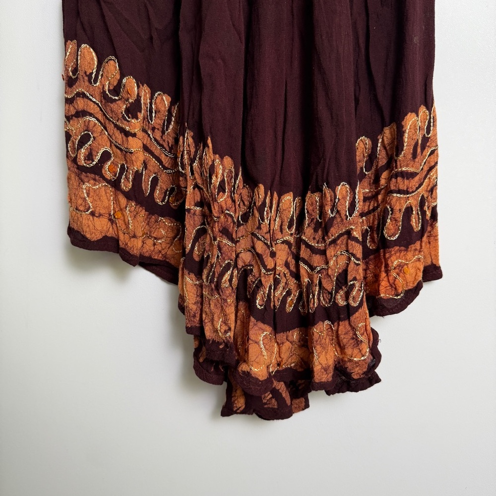 Sunflower Boho Embroidered Brown Orange Sequin Tunic Top Free Size Boho Hippie - Picture 5 of 11